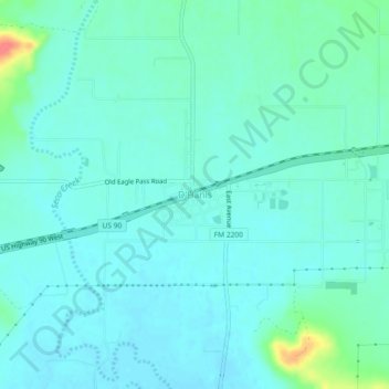 Mapa topográfico D'Hanis, altitud, relieve
