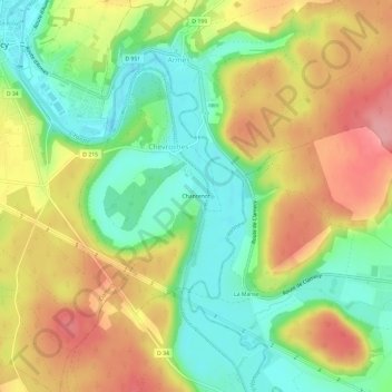 Mapa topográfico Chantenot, altitud, relieve