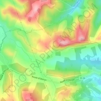 Mapa topográfico Ilhe, altitud, relieve