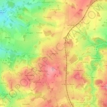 Mapa topográfico La Piègerie, altitud, relieve