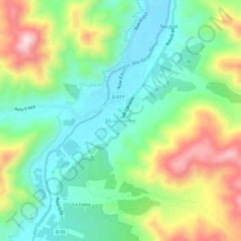 Mapa topográfico Huatulame, altitud, relieve
