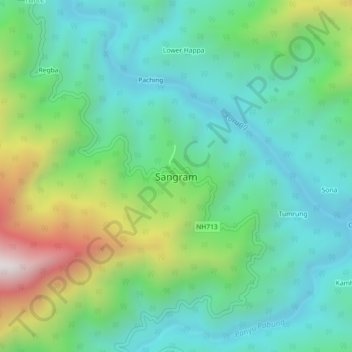 Mapa topográfico Sangram, altitud, relieve