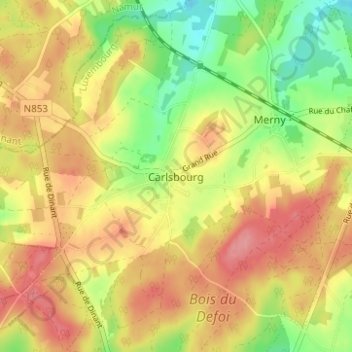 Mapa topográfico Carlsbourg, altitud, relieve