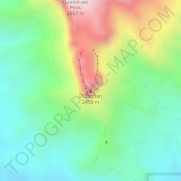 Mapa topográfico El Capitan, altitud, relieve