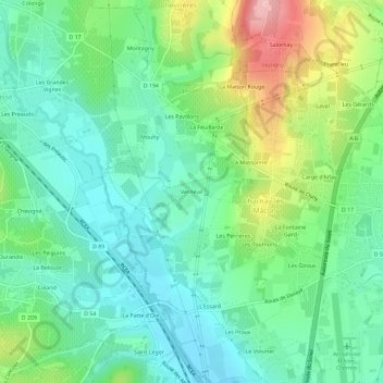 Mapa topográfico Verneuil, altitud, relieve