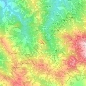 Mapa topográfico Canevino, altitud, relieve