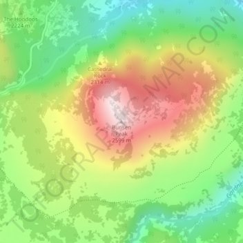 Mapa topográfico Bunsen Peak, altitud, relieve