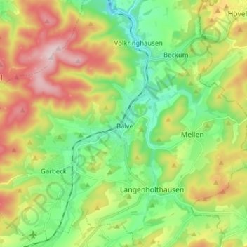 Mapa topográfico Balve, altitud, relieve