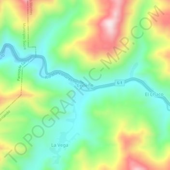 Mapa topográfico Cedeño, altitud, relieve