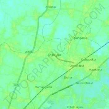 Mapa topográfico Shibalaya, altitud, relieve