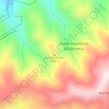Mapa topográfico Pond Mountain, altitud, relieve