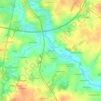 Mapa topográfico L'Yonnière, altitud, relieve