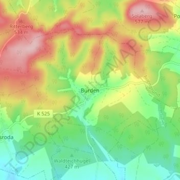 Mapa topográfico Bürden, altitud, relieve