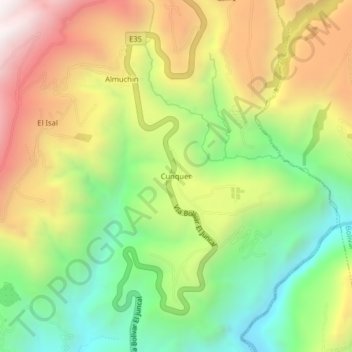 Mapa topográfico Cunquer, altitud, relieve