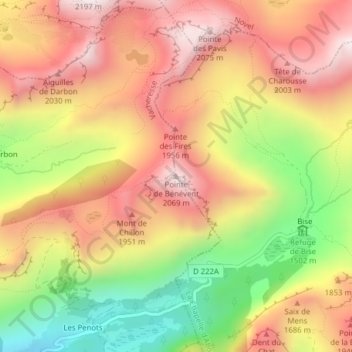 Mapa topográfico Pointe de Bénévent, altitud, relieve