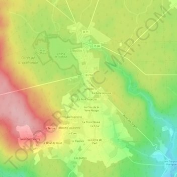 Mapa topográfico La Volée, altitud, relieve