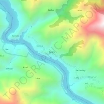 Mapa topográfico Bartha, altitud, relieve
