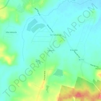 Mapa topográfico Liucura, altitud, relieve