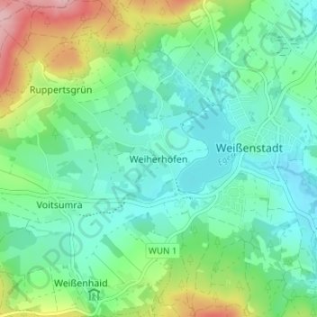 Mapa topográfico Weiherhöfen, altitud, relieve