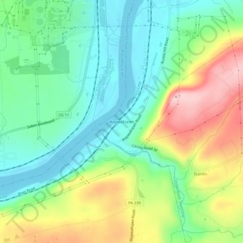 Mapa topográfico Wapwallopen, altitud, relieve