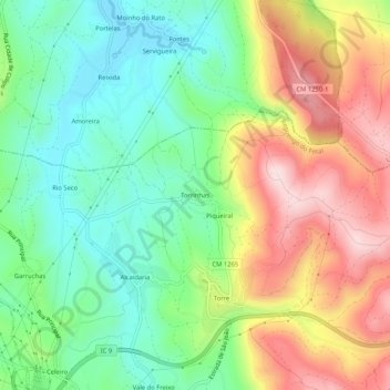 Mapa topográfico Torrinhas, altitud, relieve