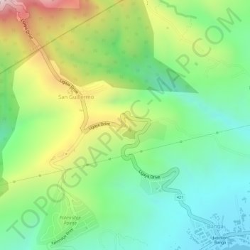 Mapa topográfico Laeuna De Taal Lake View, altitud, relieve