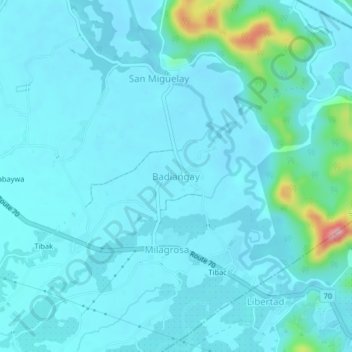 Mapa topográfico Badiangay, altitud, relieve