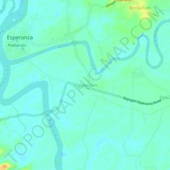 Mapa topográfico Piglawigan, altitud, relieve