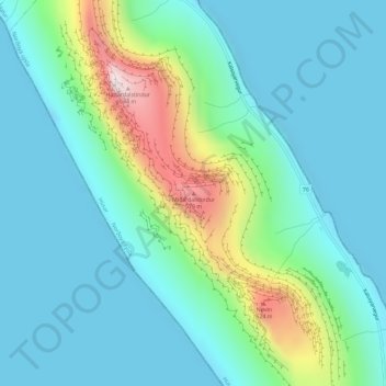 Mapa topográfico Miðardalstindur, altitud, relieve