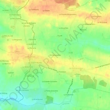 Mapa topográfico L'Ermenaudière, altitud, relieve