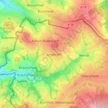 Mapa topográfico Jungeroth, altitud, relieve