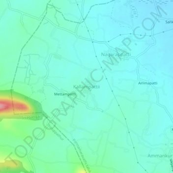 Mapa topográfico Kallampattii, altitud, relieve
