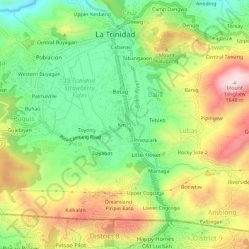 Mapa topográfico Km. 5, altitud, relieve