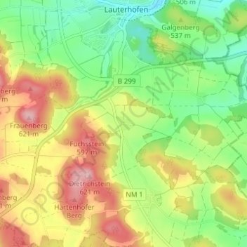 Mapa topográfico Hillohe, altitud, relieve