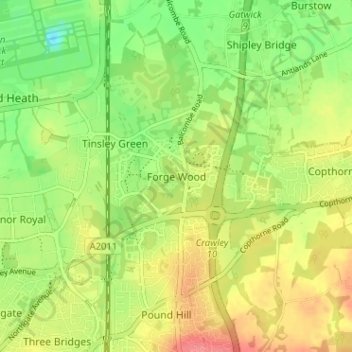 Mapa topográfico Forge Wood, altitud, relieve