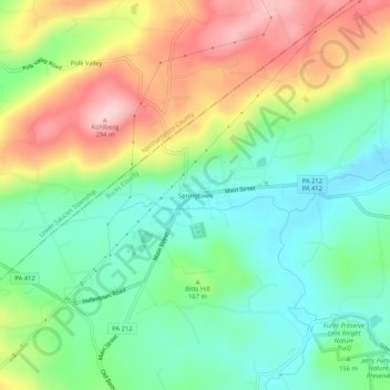 Mapa topográfico Springtown, altitud, relieve