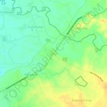 Mapa topográfico Cabu, altitud, relieve
