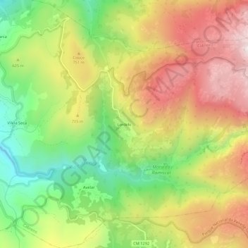Mapa topográfico Lordelo, altitud, relieve