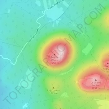 Mapa topográfico Puy de Côme, altitud, relieve