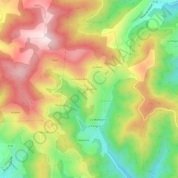 Mapa topográfico Le Grupon, altitud, relieve