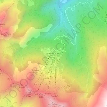 Mapa topográfico Les Monts d'Olmes, altitud, relieve