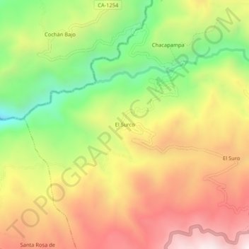 Mapa topográfico El Surco, altitud, relieve