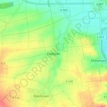 Mapa topográfico Odagsen, altitud, relieve