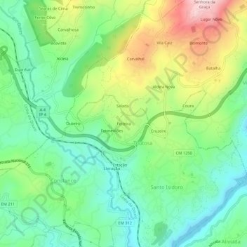 Mapa topográfico Feiteira, altitud, relieve