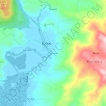 Mapa topográfico Camisan, altitud, relieve