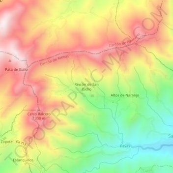 Mapa topográfico Rincón de San Isidro, altitud, relieve