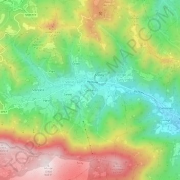 Mapa topográfico Caschino, altitud, relieve
