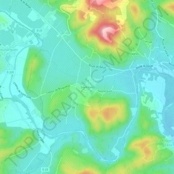Mapa topográfico Saint-Gely, altitud, relieve
