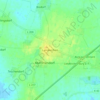Mapa topográfico Landkirchen, altitud, relieve