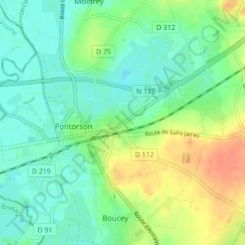 Mapa topográfico Caugé, altitud, relieve